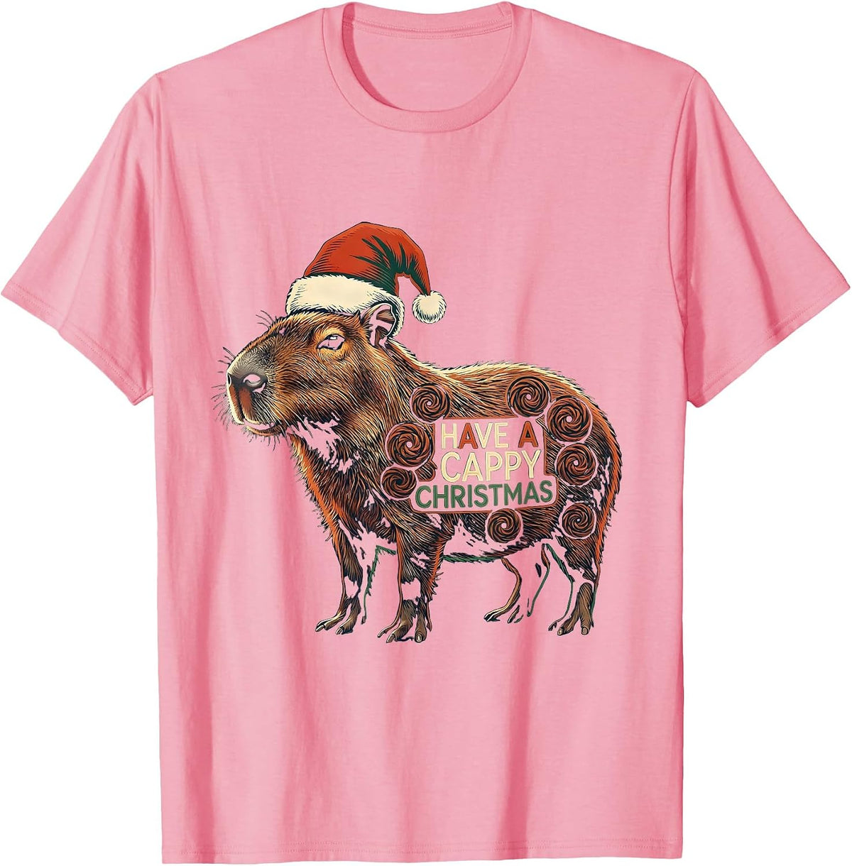 Have a Cappy Christmas Folk Art Capybara Lover Christmas T-Shirt - Pink