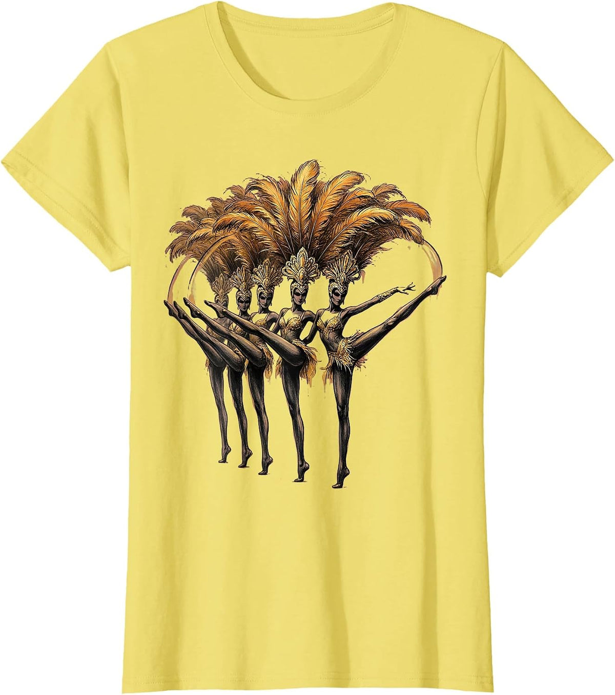 Women's Chorus Line Showgirl Silhouette Dance Design T-Shirt - Lemon Yellow