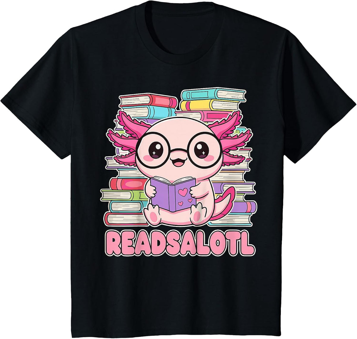 Readsalotl Axolotl Reading Book Bookworm T-Shirt - Black