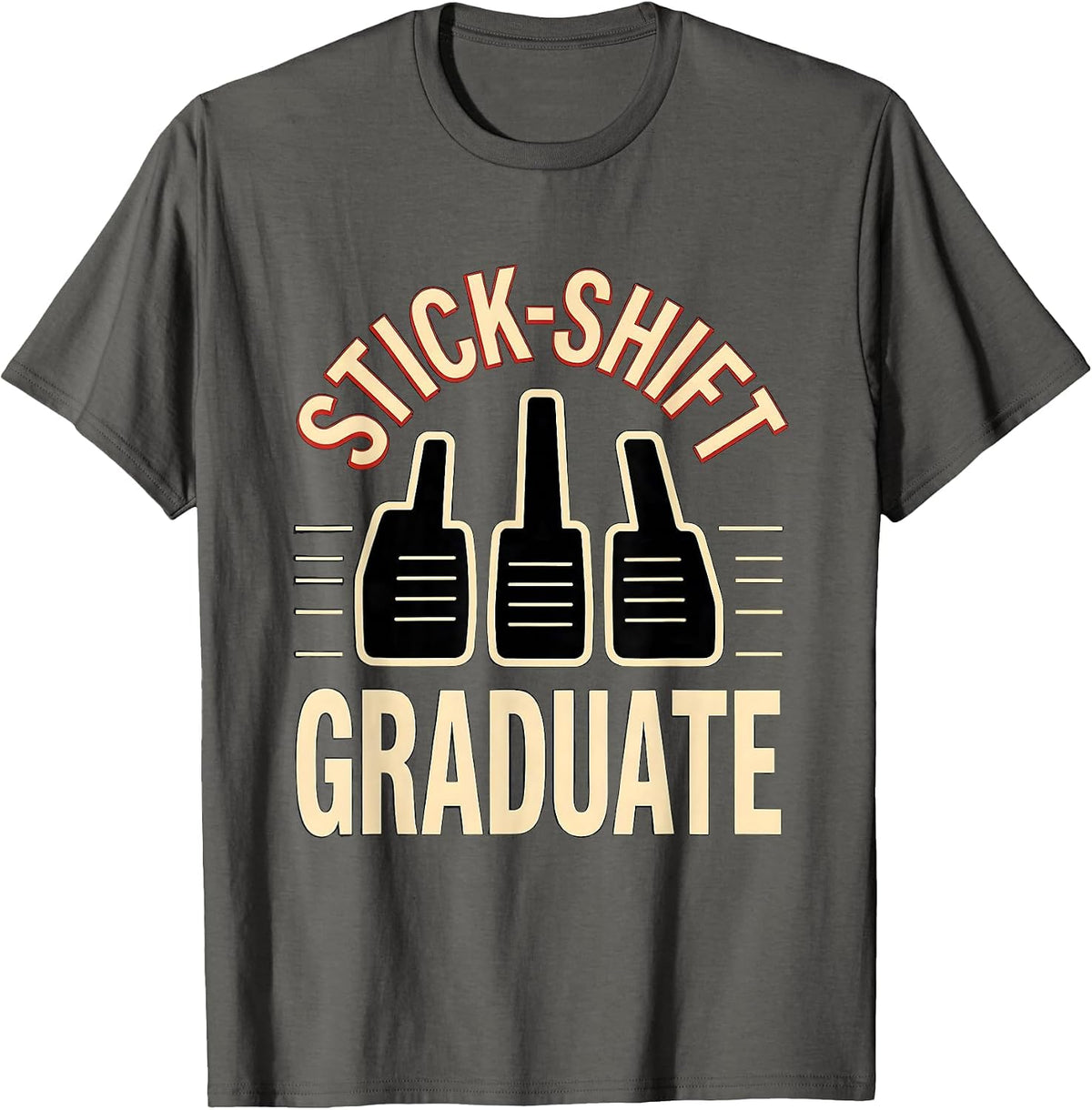 Stick-Shift Graduate Classic Car Guy Mechanic Manual T-Shirt - Asphalt Grey