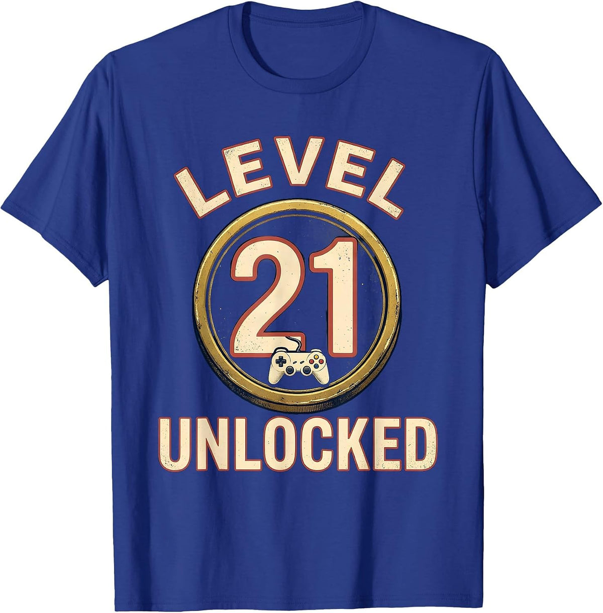 Men's Level 21 Unlocked Vintage Gamer Birthday Milestone T-Shirt - Royal Blue