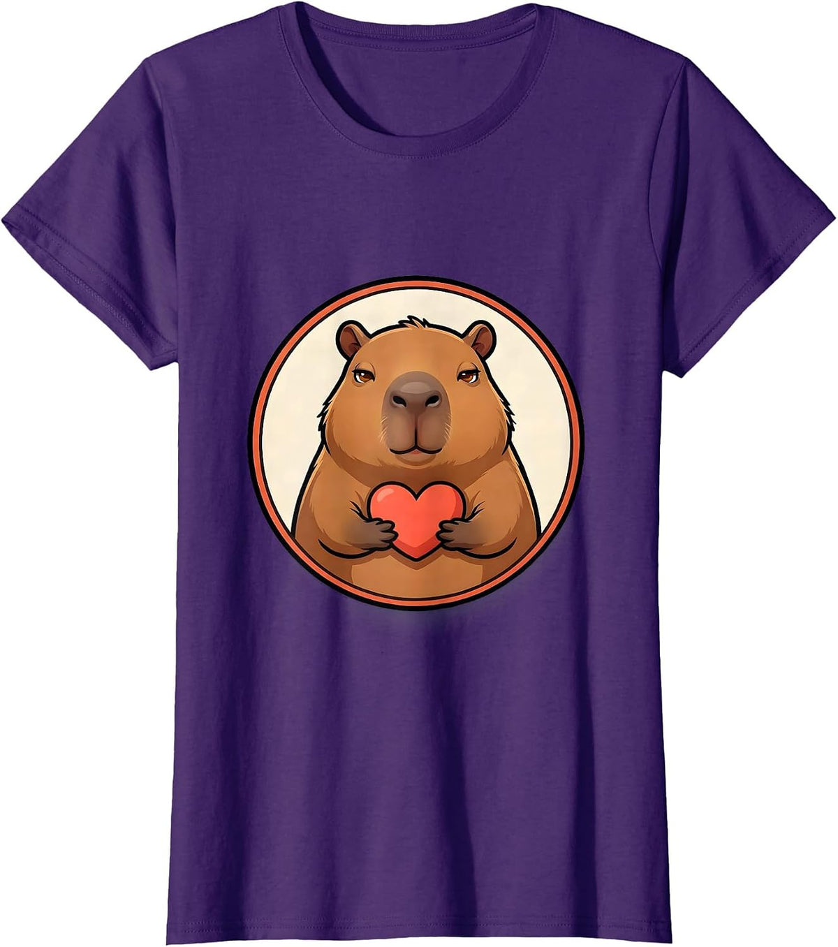 Women's Capybara Badge Cartoon Animal Meme Humor T-Shirt - Purple