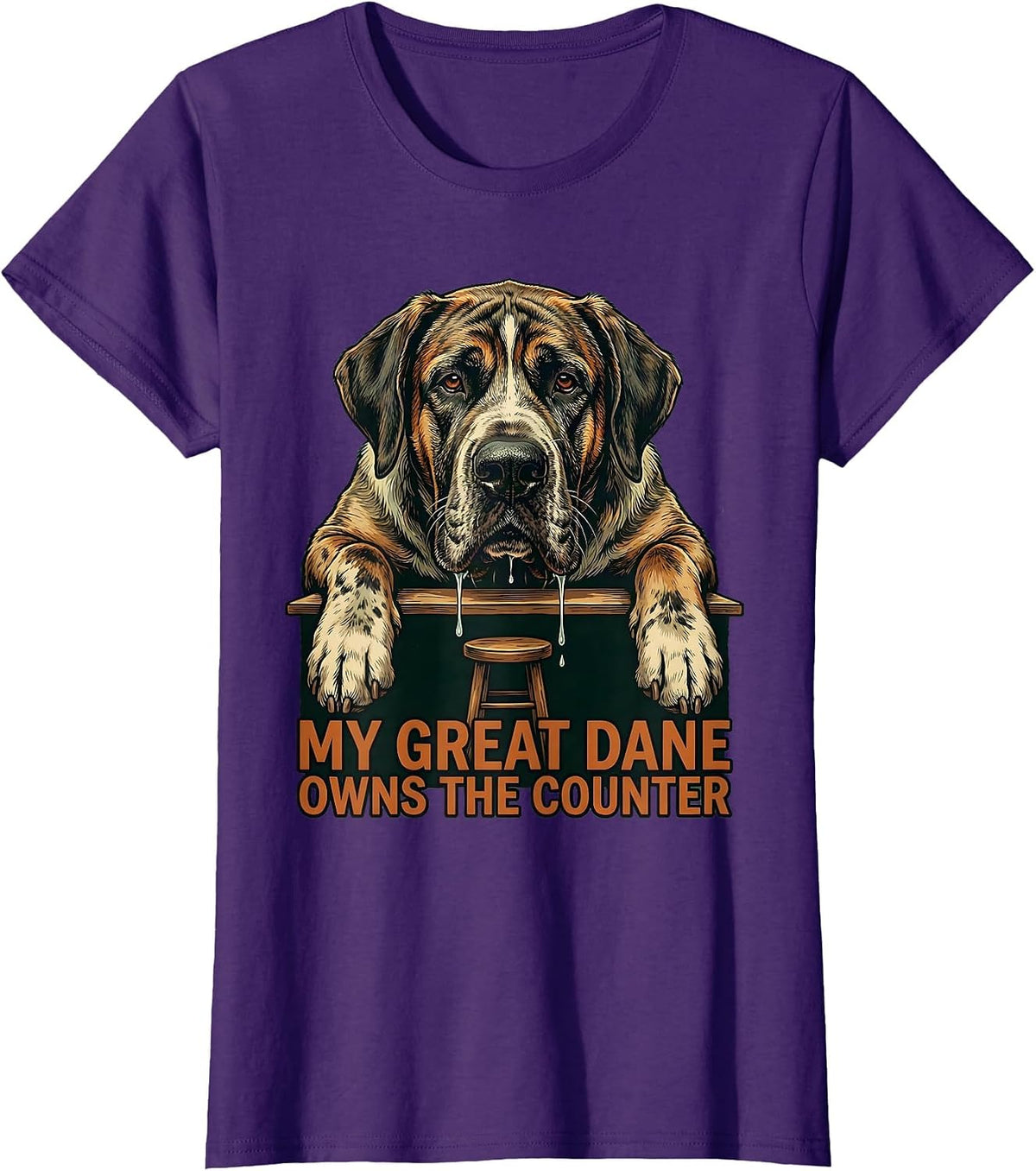 Women's My Great Dane Owns The Counter Vintage Funny Dog Mom Dog Dad T-Shirt - Purple