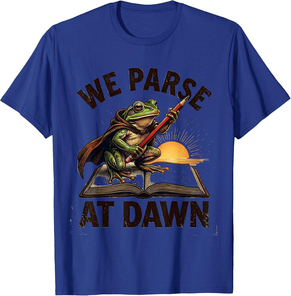 Men's We Parse At Dawn Vintage Frog Teacher English Reader Humor T-Shirt - Royal Blue