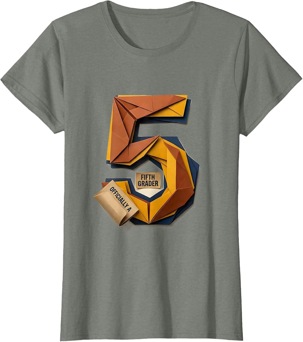 Officially A Fifth Grader Playful Cheerful Back To School T-Shirt - Olive Heather