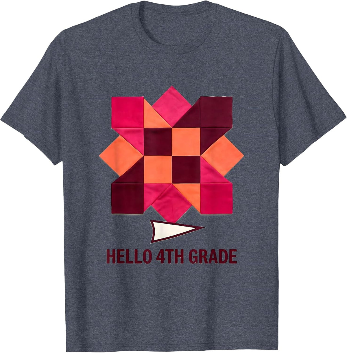 Men's Hello 4th Grade Quilt Patchwork Back To School Teacher Girl T-Shirt - Heather Blue