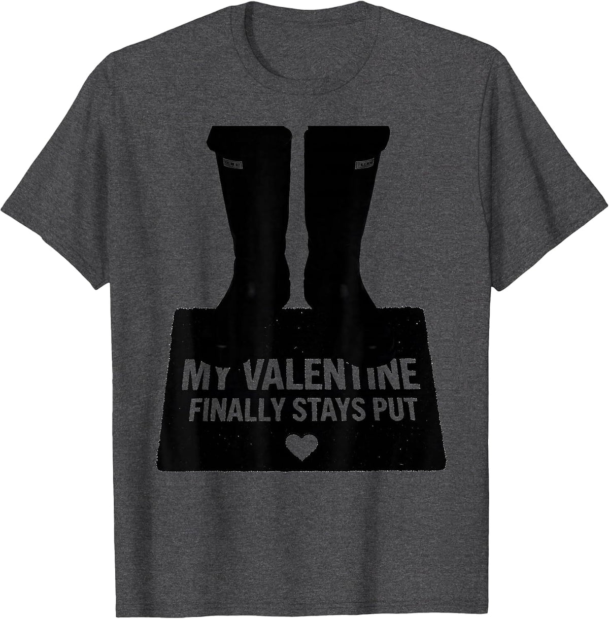 Men's My Valentine Finally Stays Put Funny Firefighter Spouse T-Shirt - Dark Heather Grey