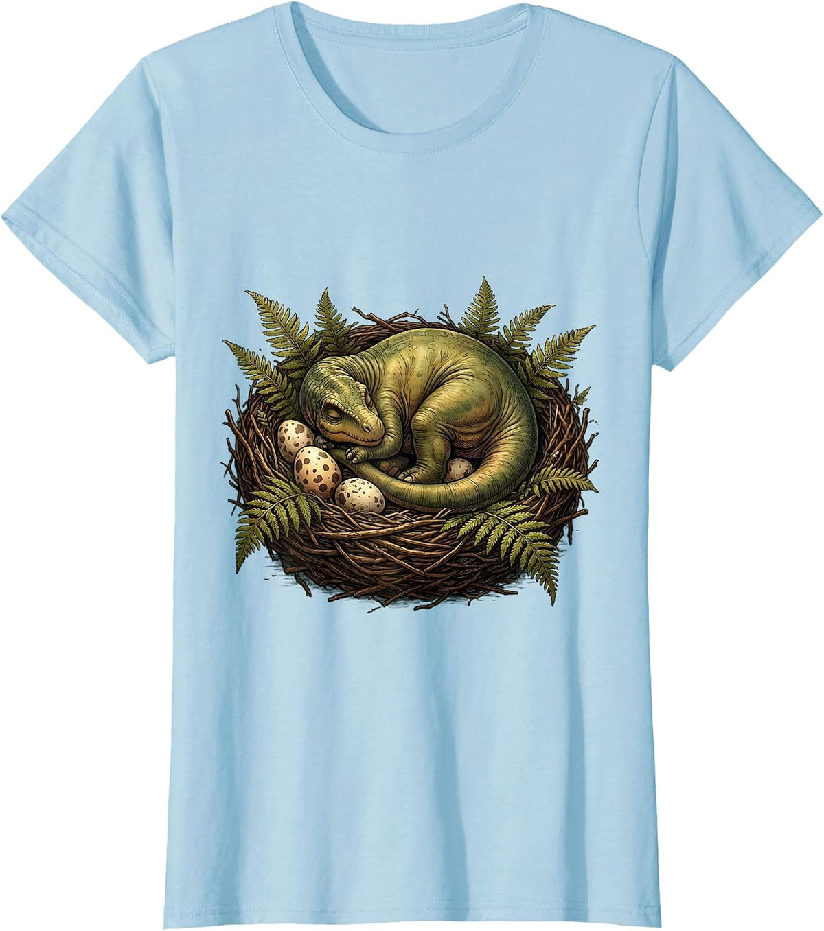 Baby Diplodocus Sleeping in Nest Dinosaur Graphic T-Shirt - Baby Blue