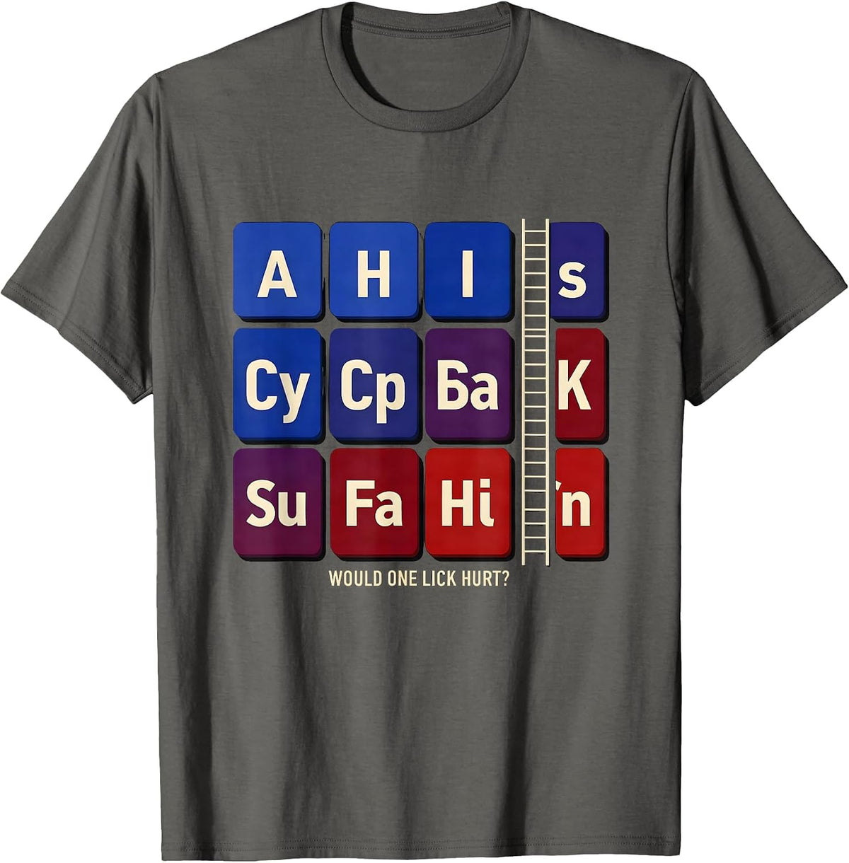 Would One Lick Hurt Funny Periodic Table Science Teacher T-Shirt - Asphalt Grey