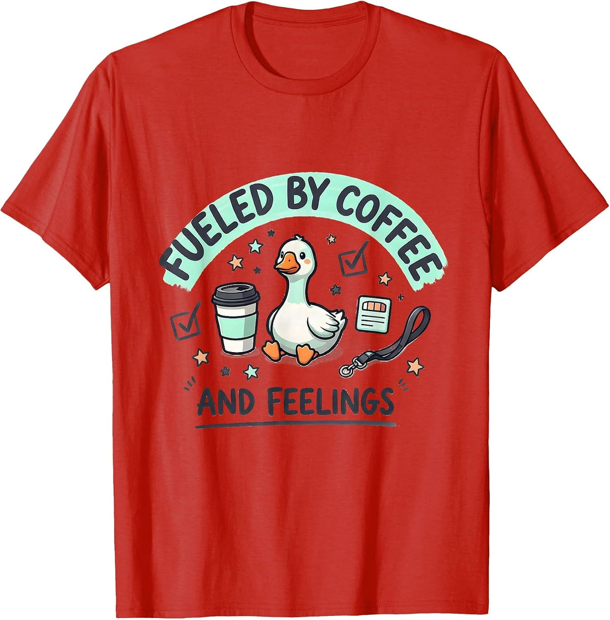 Men's Fueled By Coffee And Feelings Funny Mental Health Counselor T-Shirt - Red