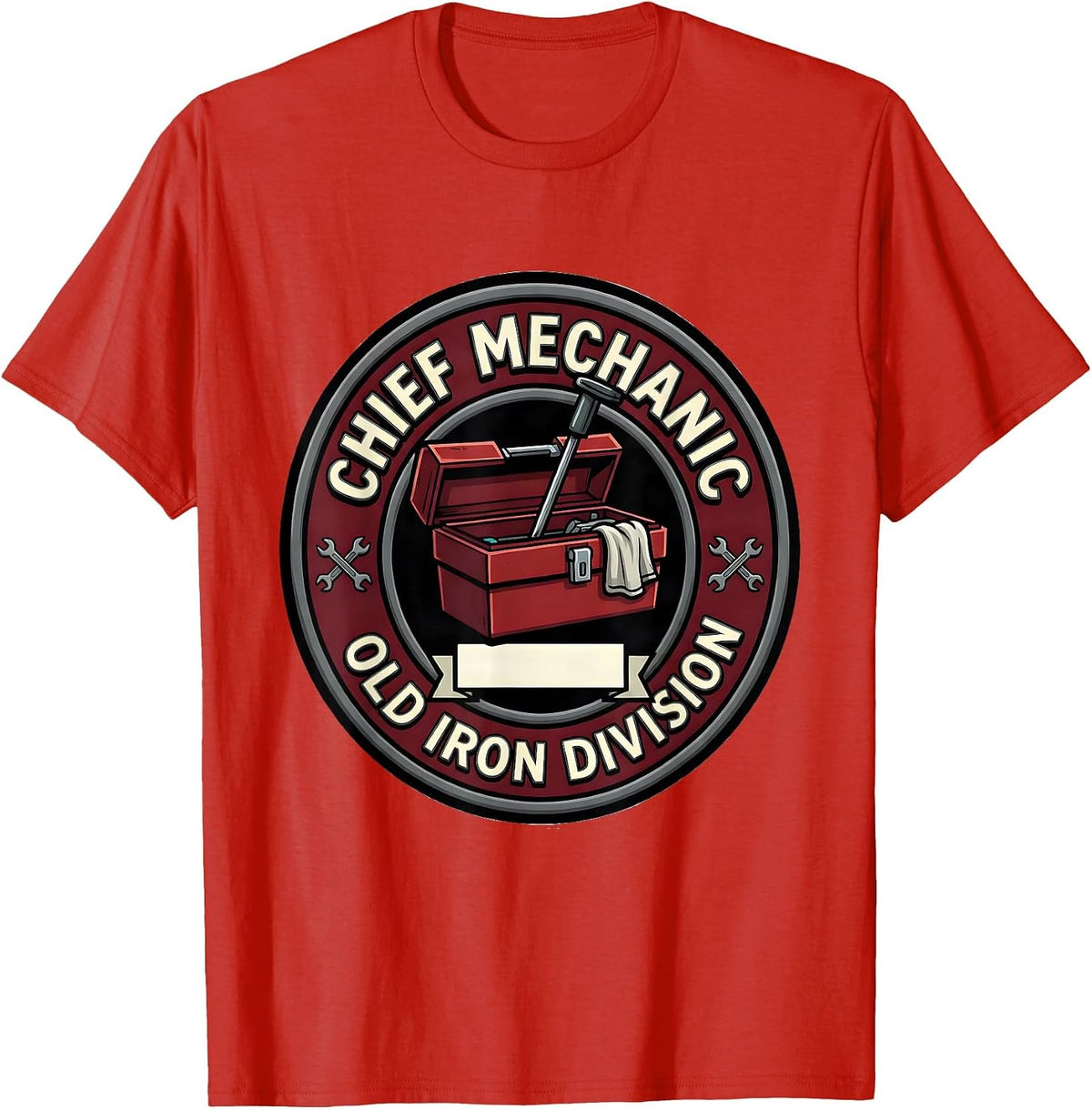 Men's Chief Mechanic Old Iron Division Cartoon Classic Car T-Shirt - Red