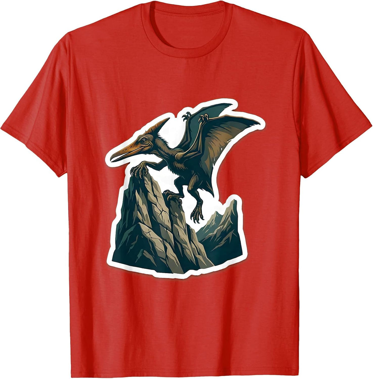 Men's Pterodactyl on Mountain Cliff Dinosaur Graphic T-Shirt - Red