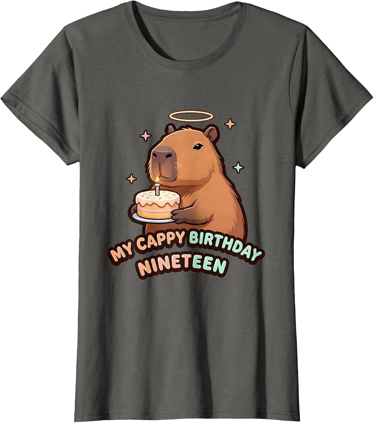 Women's My Cappy Birthday Nineteen Kawaii Capybara Birthday Girl T-Shirt - Asphalt Grey
