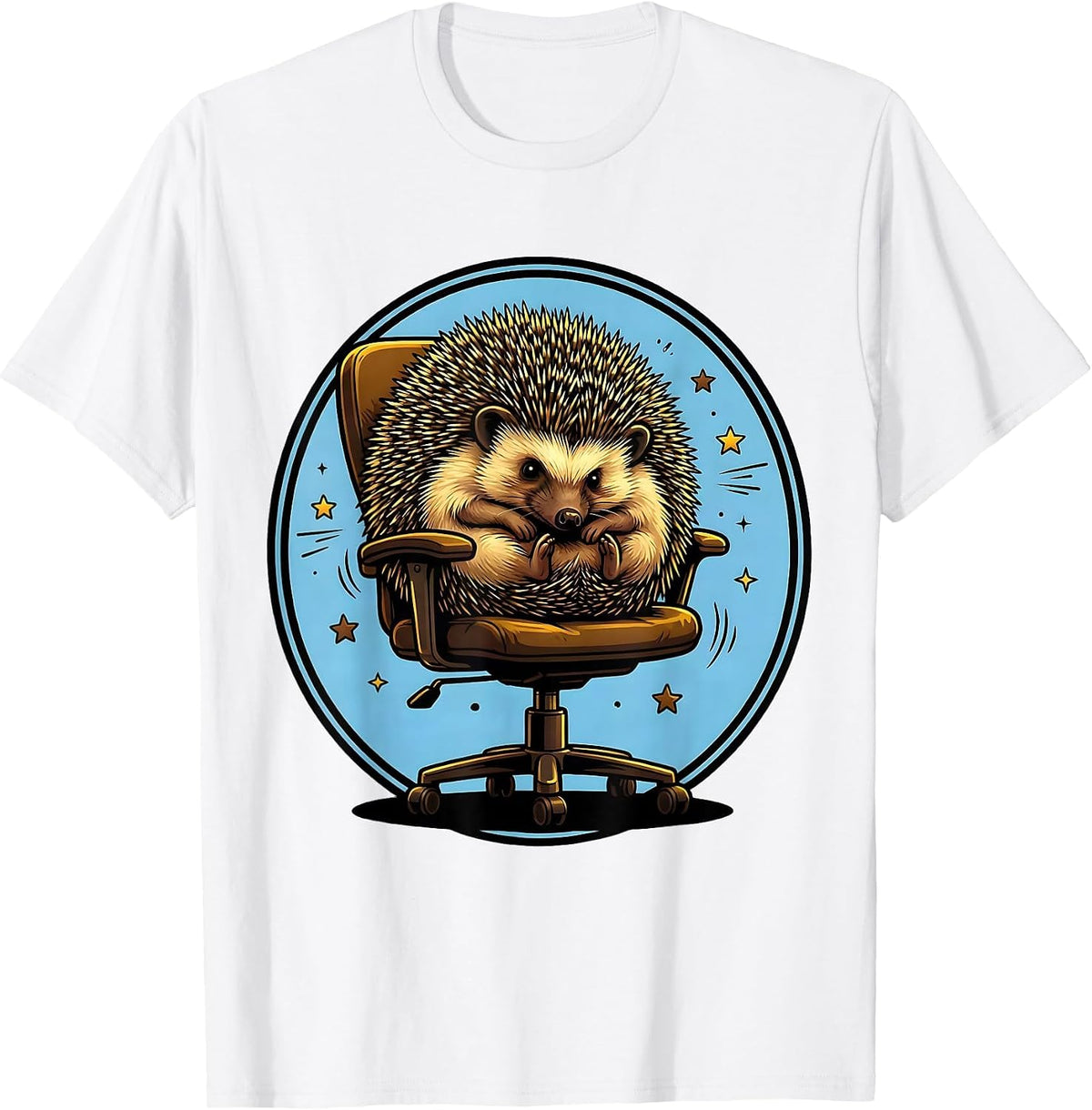Men's Funny Hedgehog Rolled Up on Office Chair T-Shirt - White