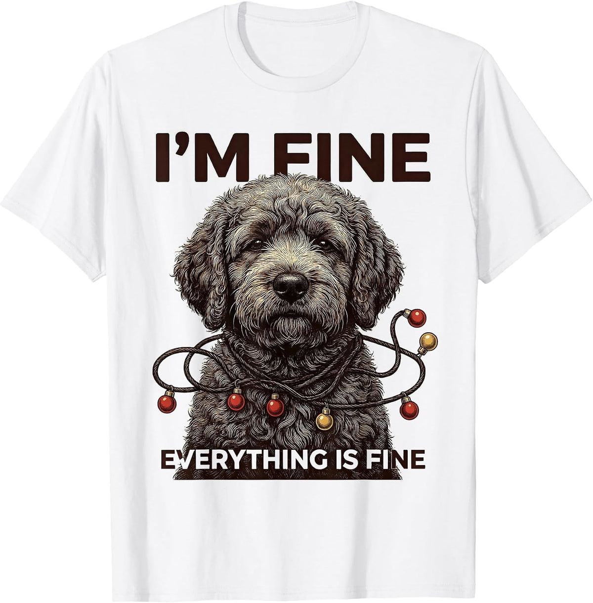 Men's I'm Fine Everything Is Fine Black Labradoodle Christmas T-Shirt - White