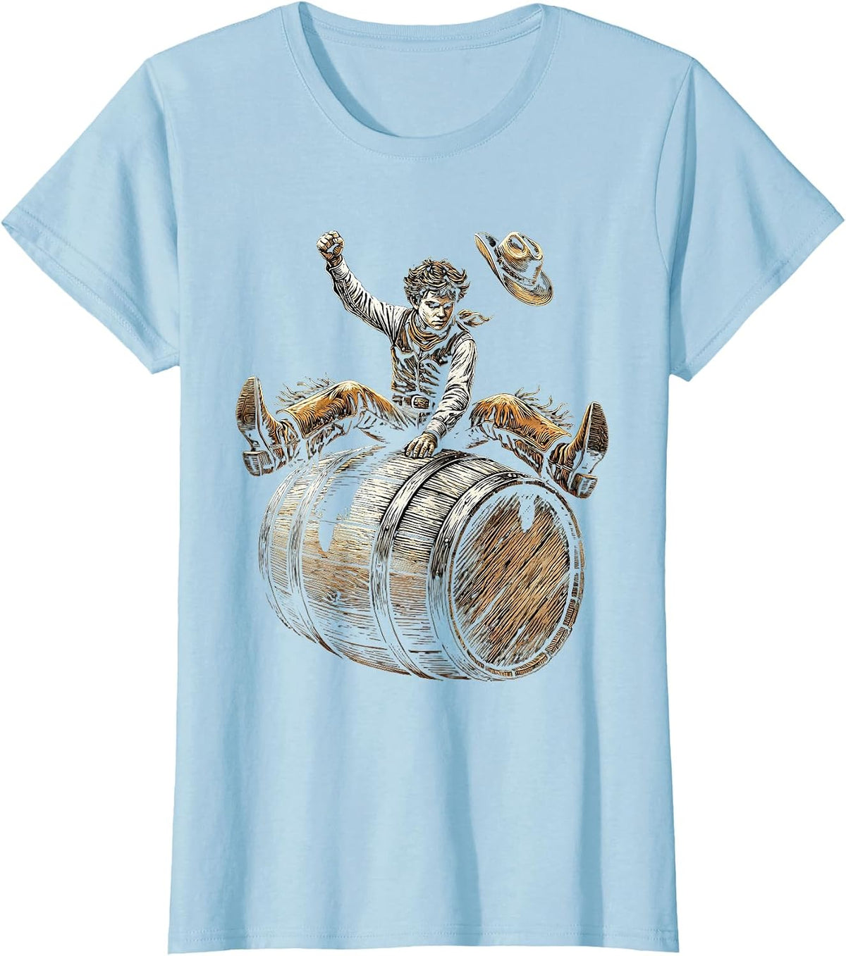 Women's Young Cowboy Barrel Racing Rodeo Graphic T-Shirt - Baby Blue