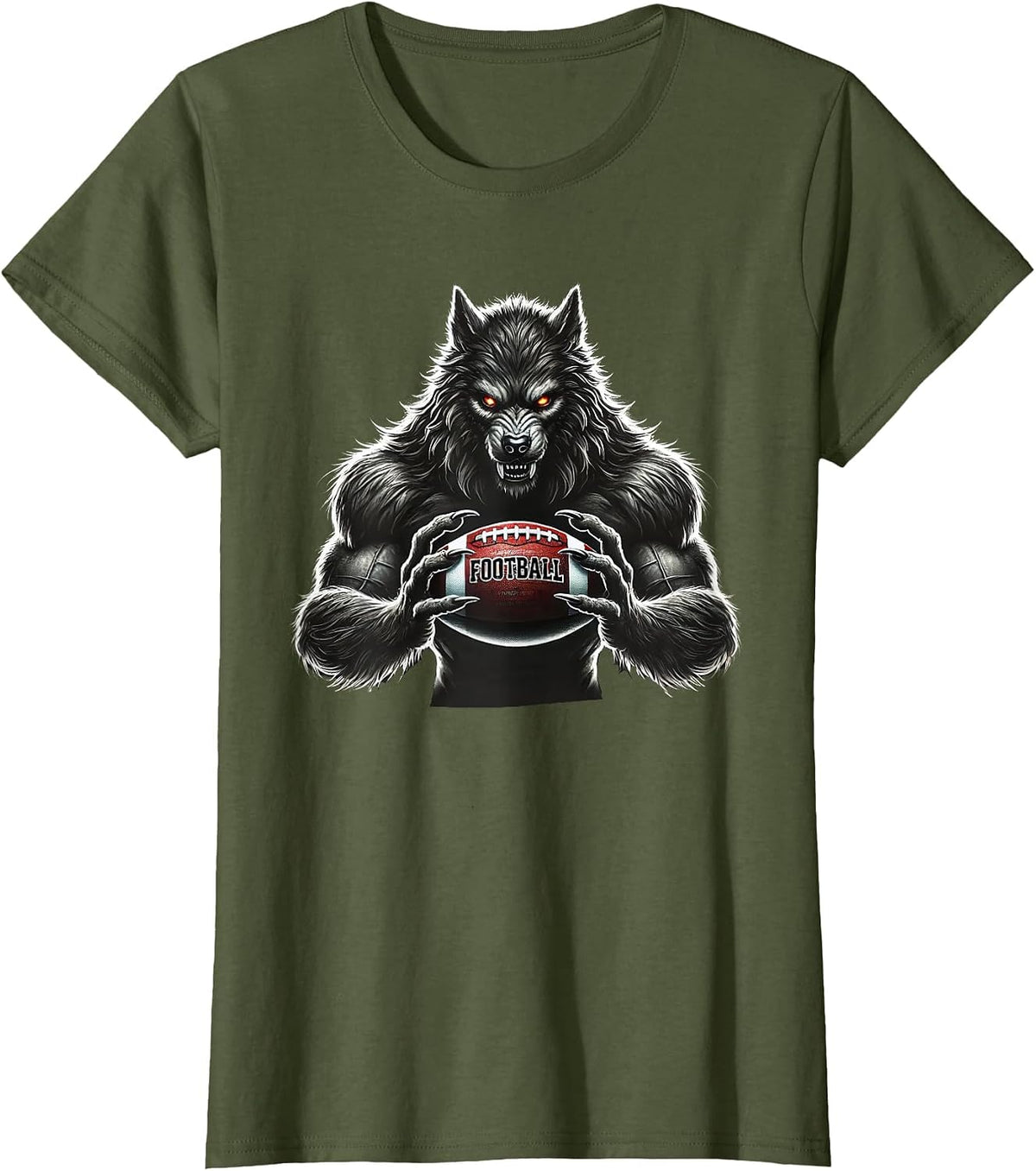 Werewolf Football Player Father Coach Halloween Costume 2026 T-Shirt - Olive Green