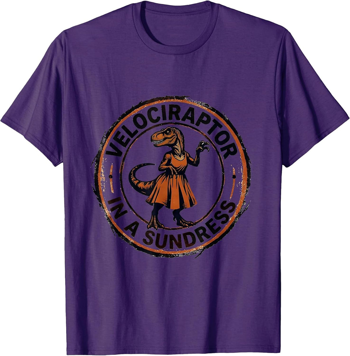 Velociraptor in a Sundress Dinosaur Design T-Shirt - Purple