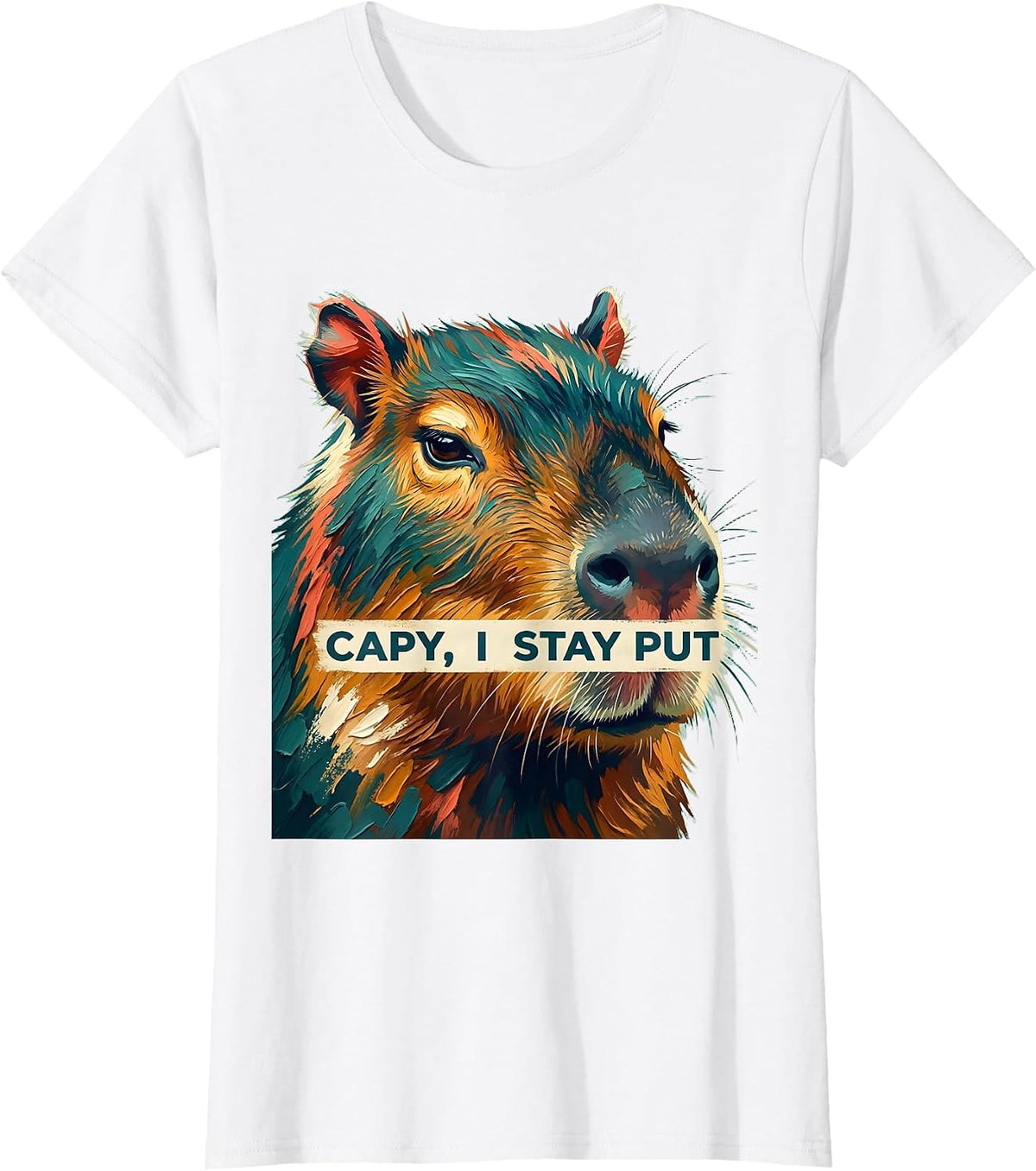 Women's Capy, I Stay Put Funny Capybara Gamer Meme Humor T-Shirt - White