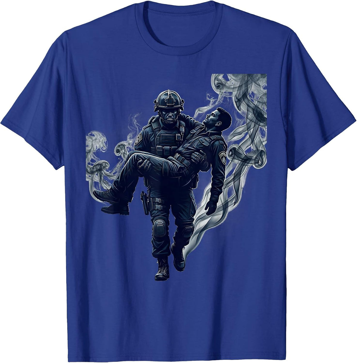 Back the Blue Officer Carrying Fallen Comrade T-Shirt - Royal Blue
