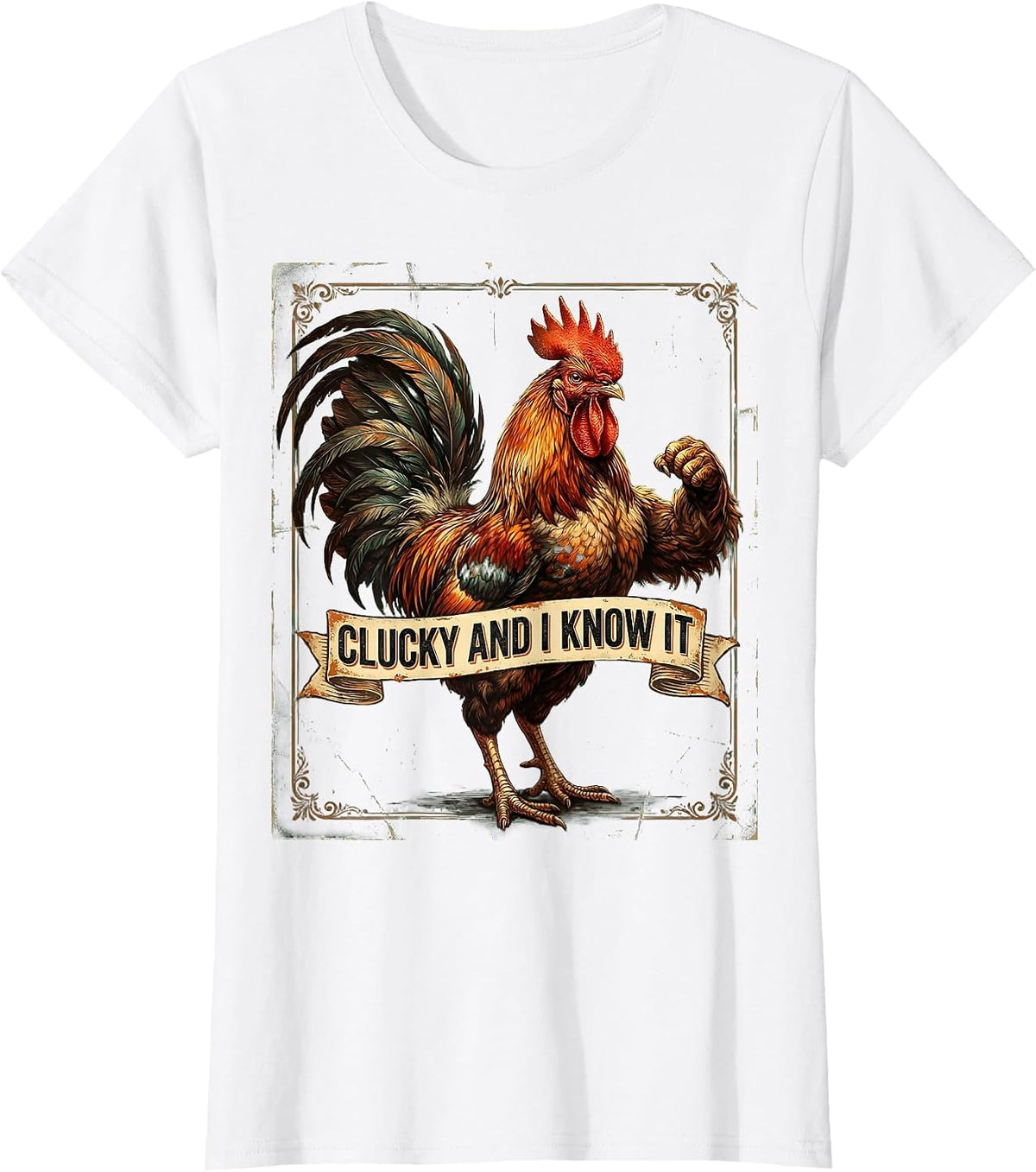 Clucky and I Know It Funny Chicken Design T-Shirt - White