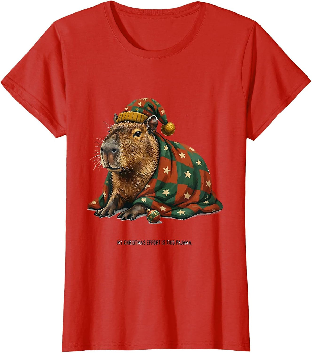 Women's My Christmas Effort Is This Pajama Funny Capybara Christmas T-Shirt - Red