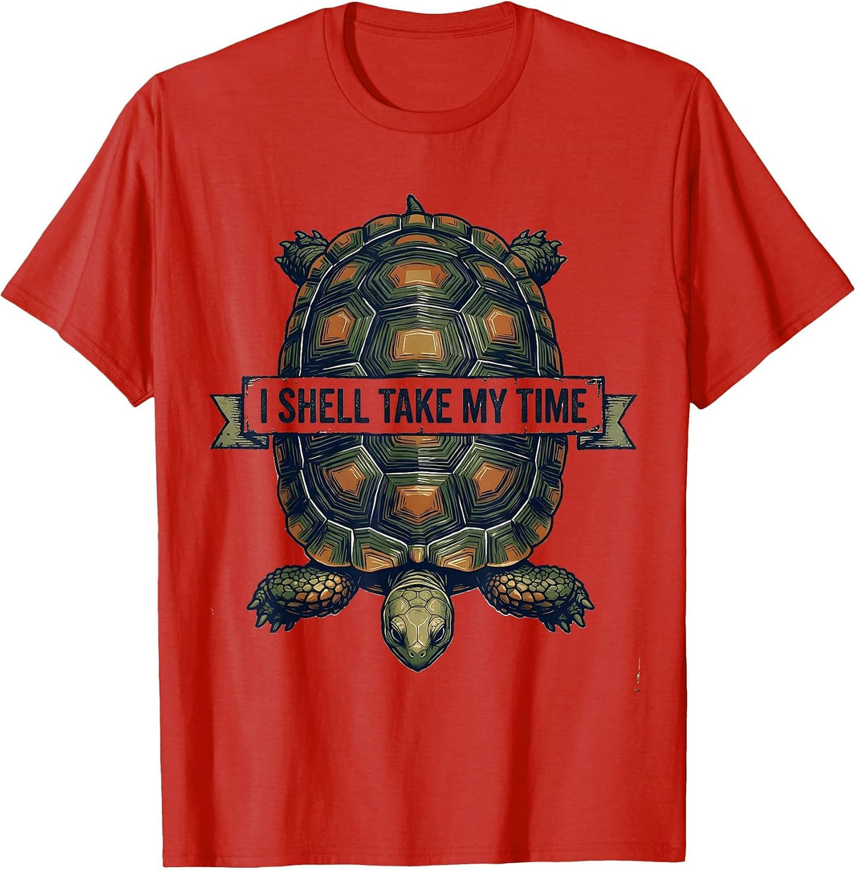 Men's I Shell Take My Time Vintage Tortoise Lover Humor T-Shirt - Red