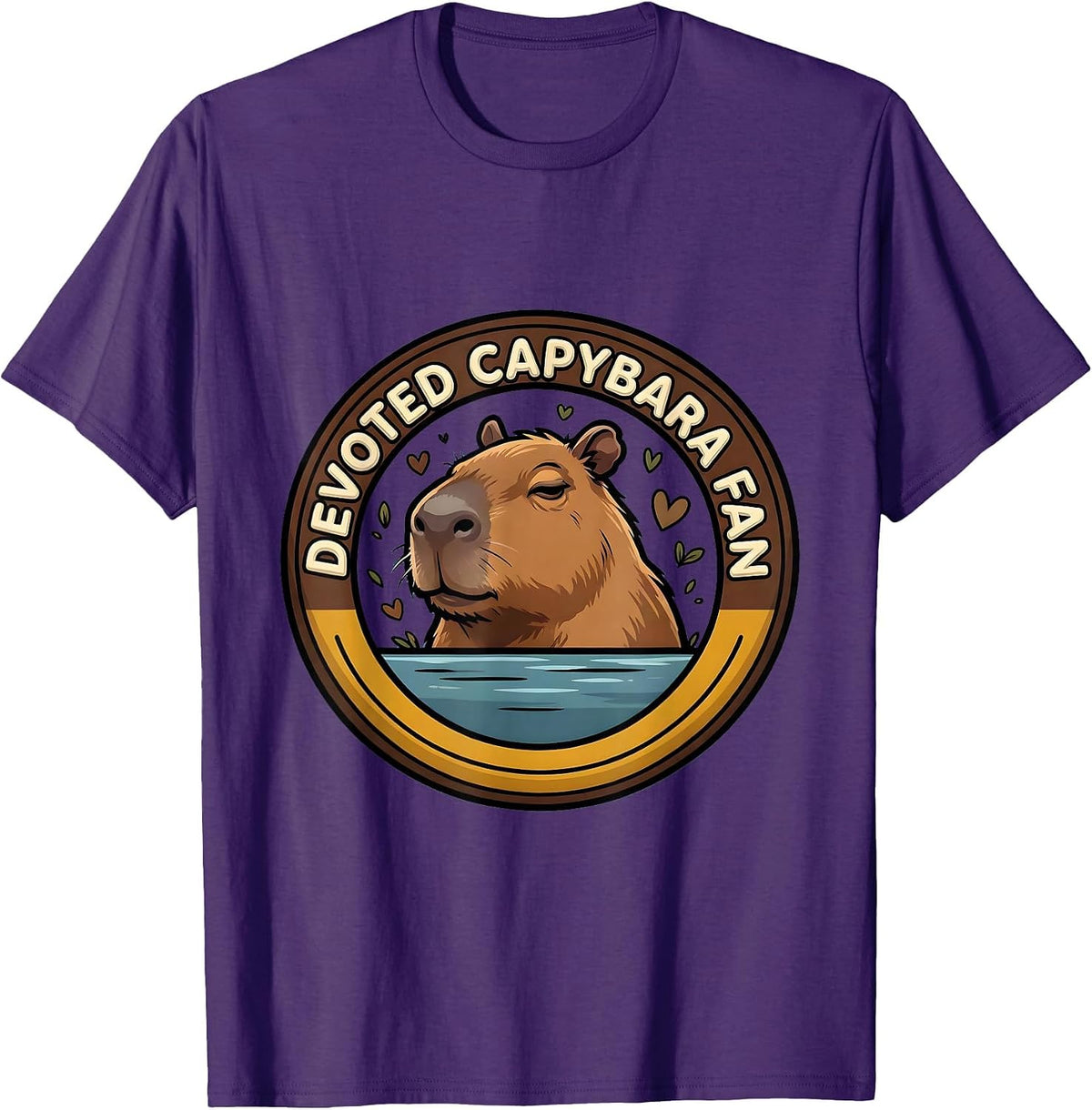 Devoted Capybara Fan Cartoon Humor Meme Lover T-Shirt - Purple
