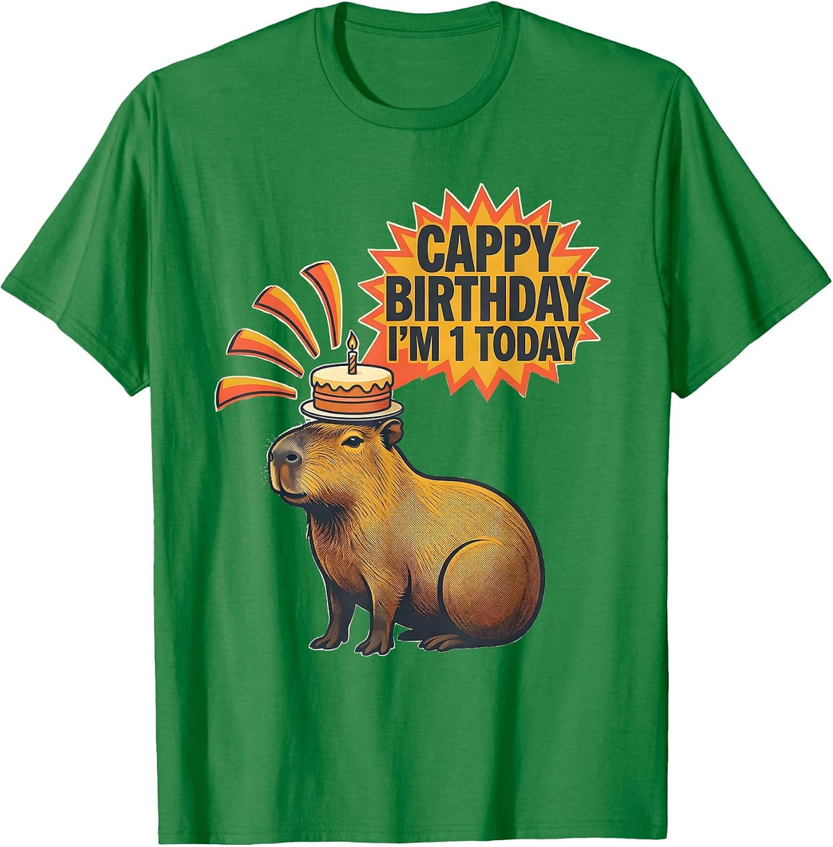 Men's Cappy Birthday I'm 1 Today Funny Capybara Kawaii Birthday T-Shirt - Kelly Green