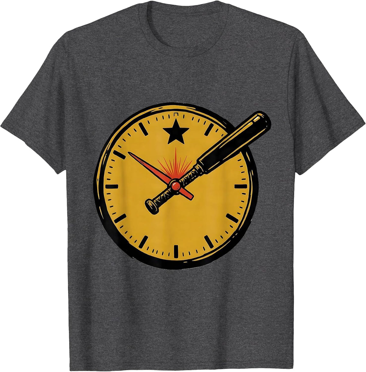 Men's Police Baton Clock Funny Cop Gift Law Enforcement Humor T-Shirt - Dark Heather Grey
