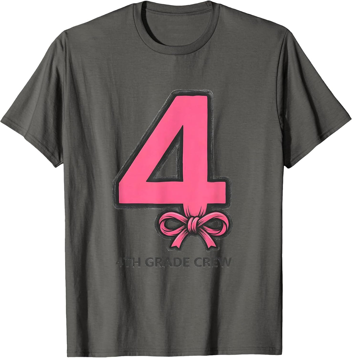 4th Grade Crew Coquette Bow Back to School Grade Identity T-Shirt - Asphalt Grey