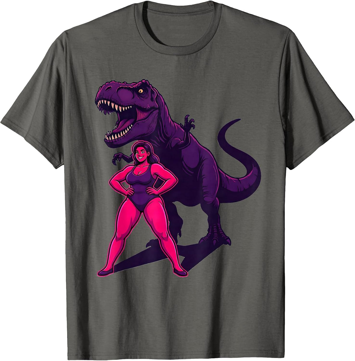 T-Rex Shadow Silhouette Dinosaur Graphic T-Shirt - Asphalt Grey