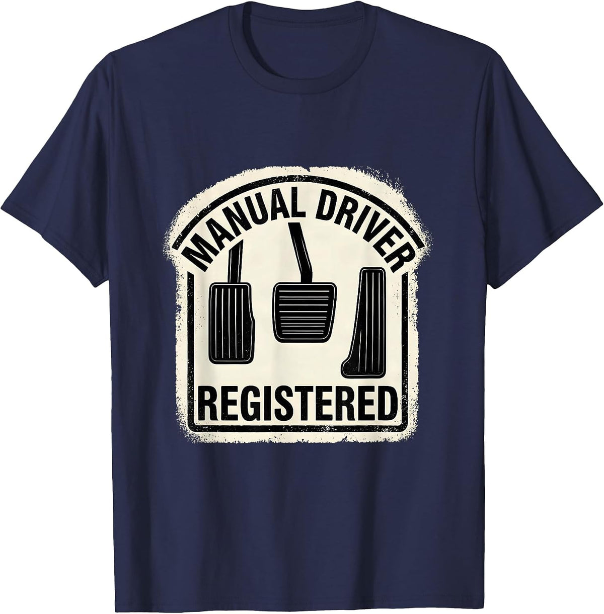 Manual Driver Registered Rubber Stamp Car Guy Stick Shift T-Shirt - Navy Blue