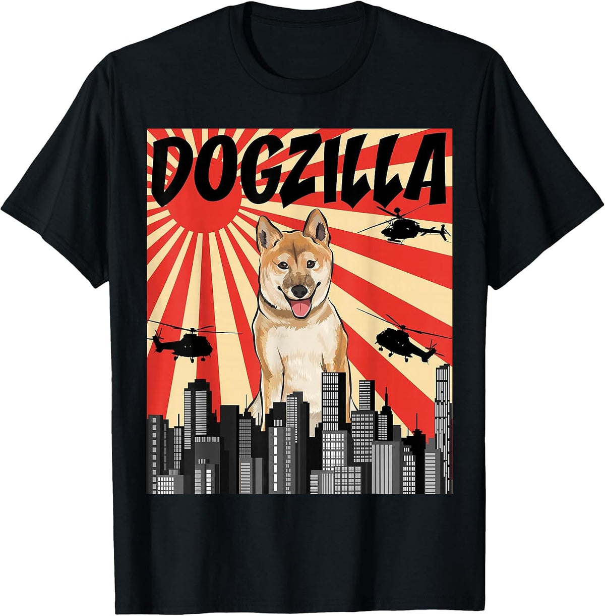Funny Retro Japanese Dogzilla Shiba Inu T-Shirt - Black