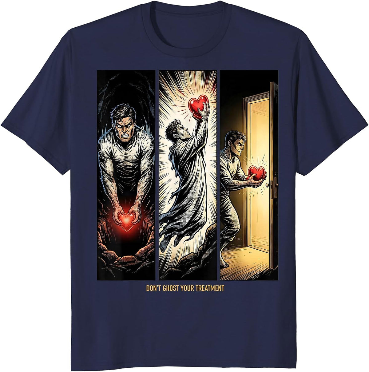 Men's Don't Ghost Your Treatment Comic Book Ghost Mental Health T-Shirt - Navy Blue