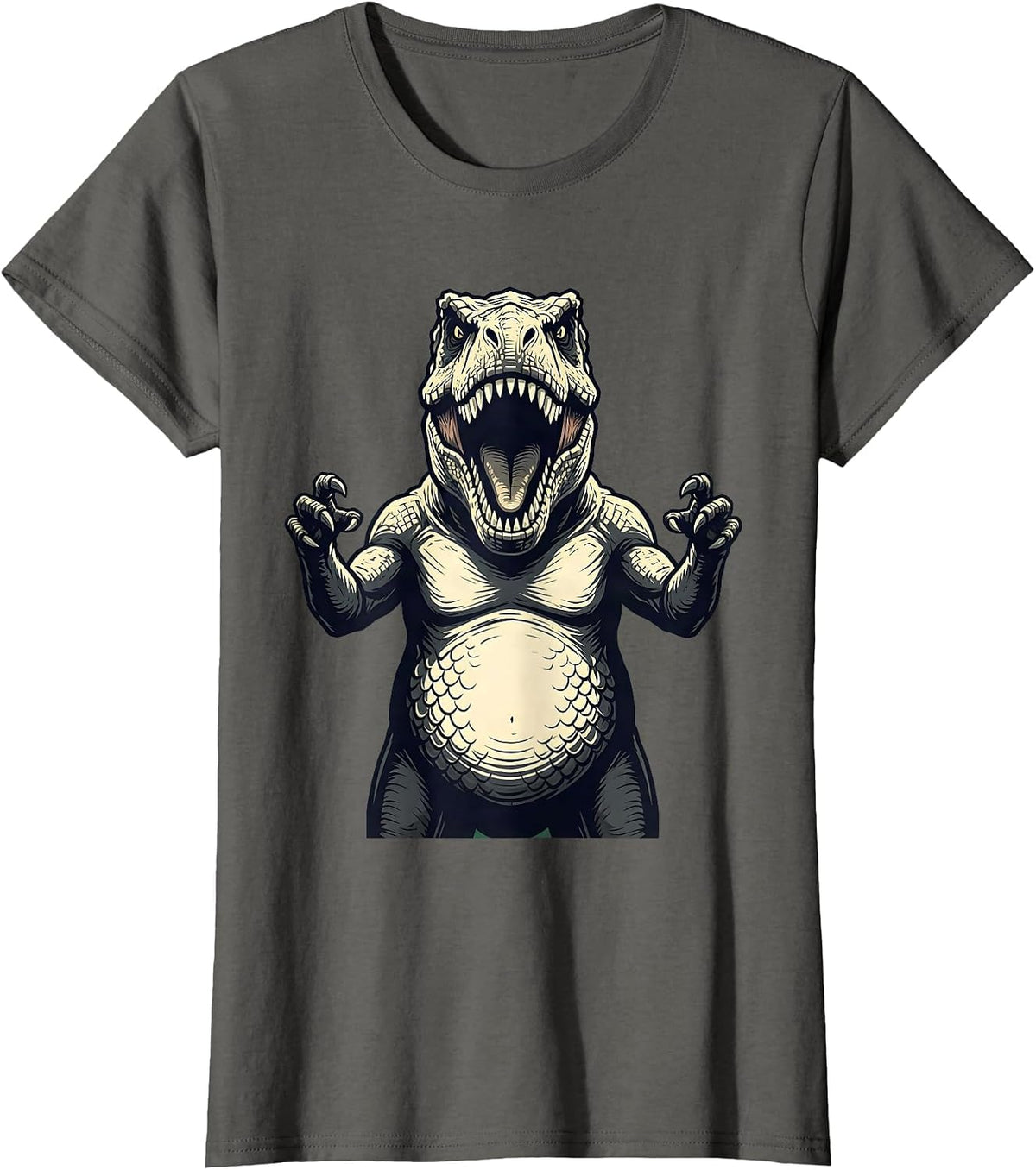 Women's Family Dinosaurs Roaring Together Illustration T-Shirt - Asphalt Grey