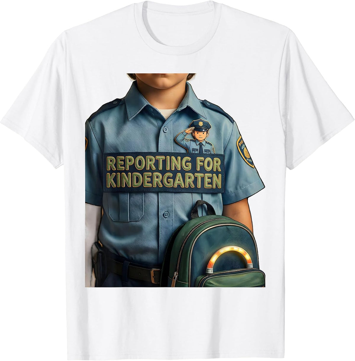 Reporting For Kindergarten Playful Police Officer Kids T-Shirt - White