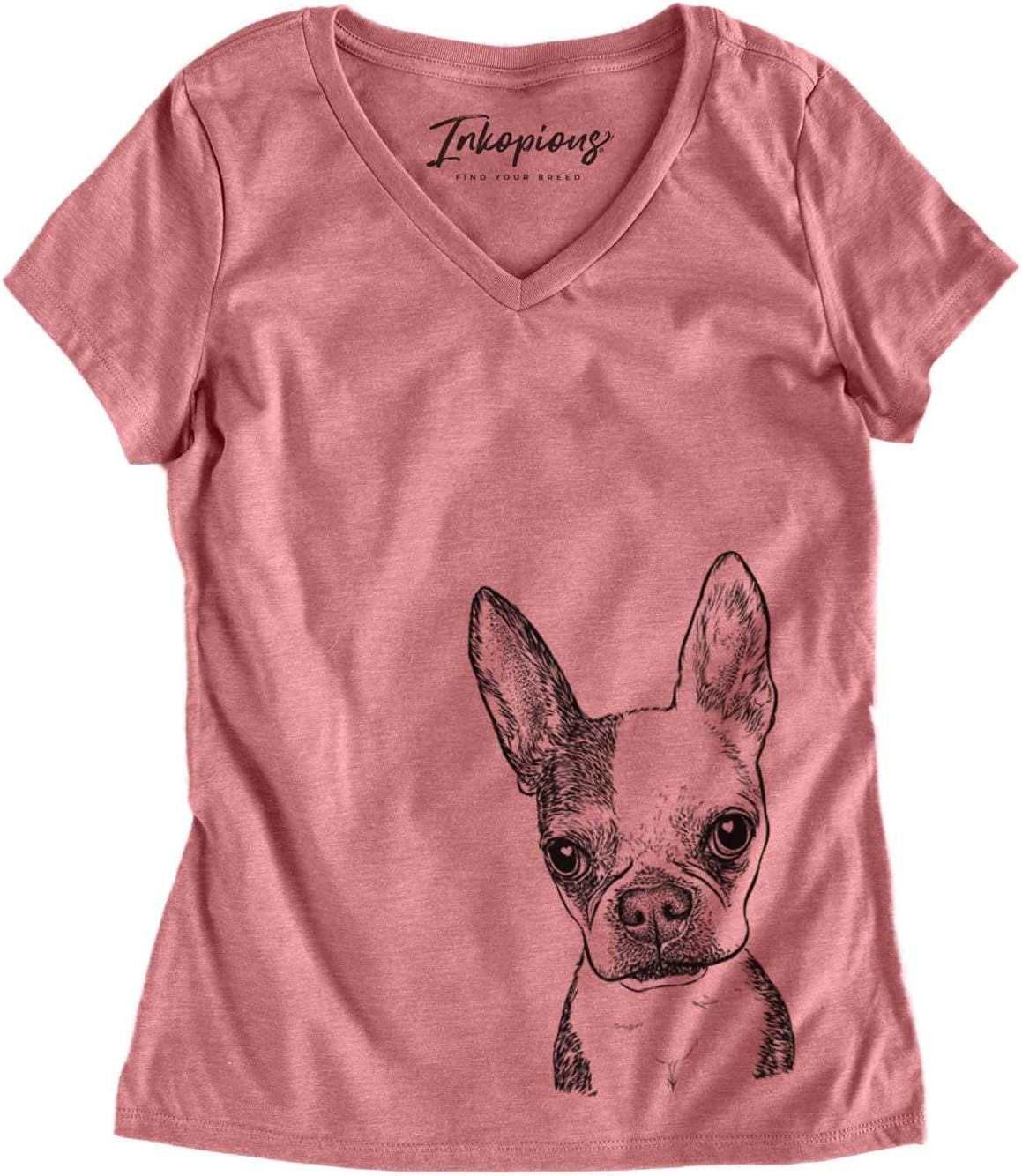 Bare Daisy the Boston Terrier Dog Triblend T-Shirt - Dusty Rose V-neck