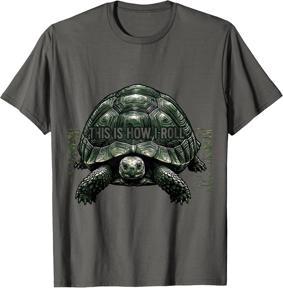 This Is How I Roll Funny Tortoise Pet Lover Linocut T-Shirt - Asphalt Grey