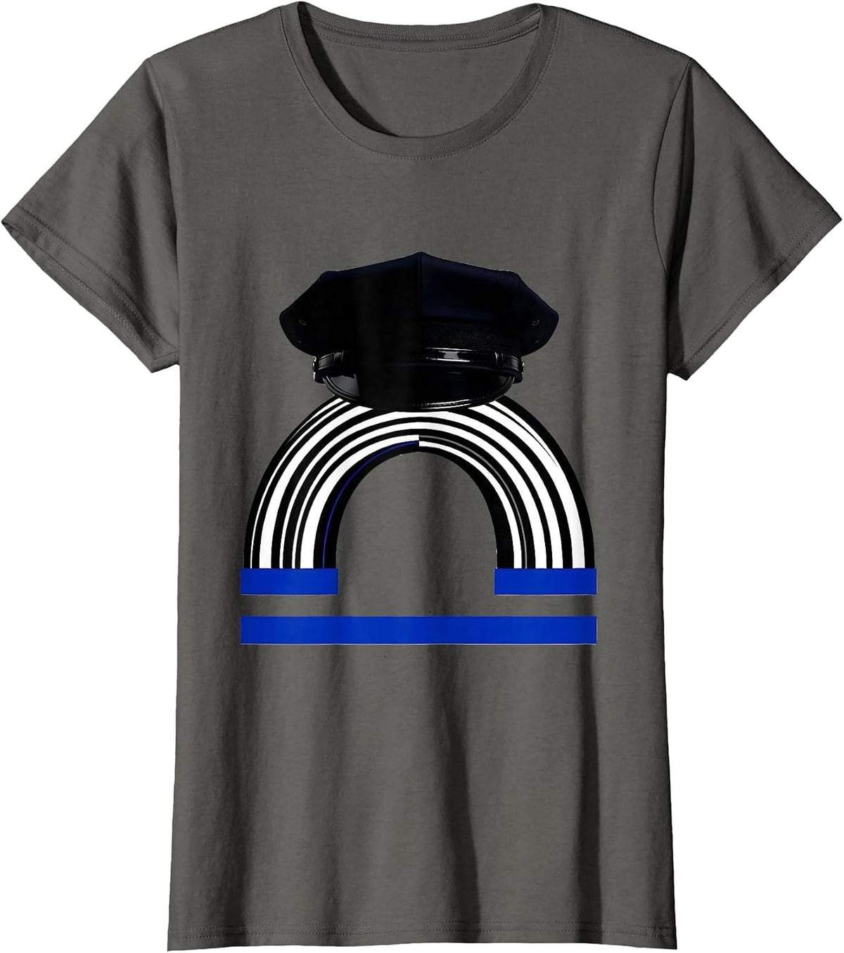 Women's Thin Blue Line Police Support Patriotic Tribute T-Shirt - Asphalt Grey