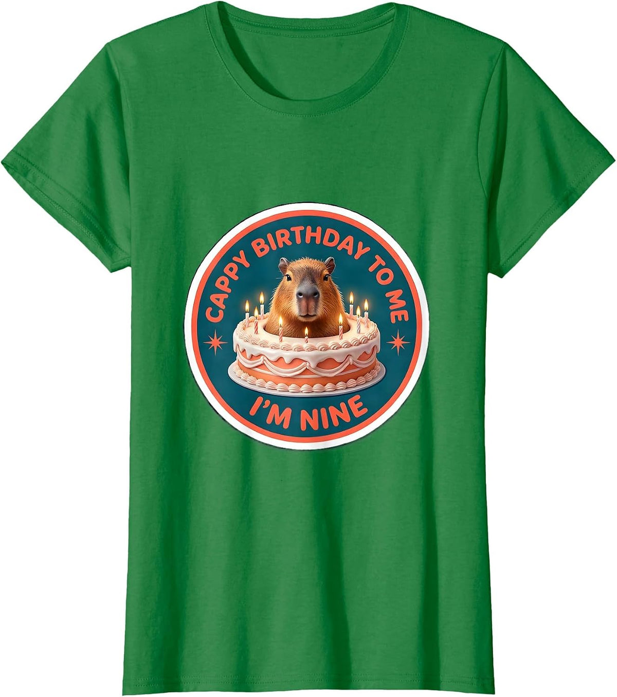 Women's Cappy Birthday To Me I'm Nine Cute Capybara Birthday Pun T-Shirt - Kelly Green