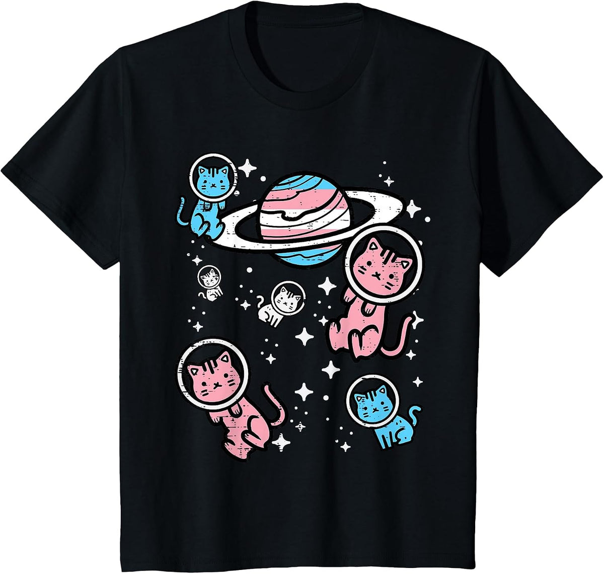Trans Cats in Space Transgender Transsexual Pride Month LGBT T-Shirt - Black
