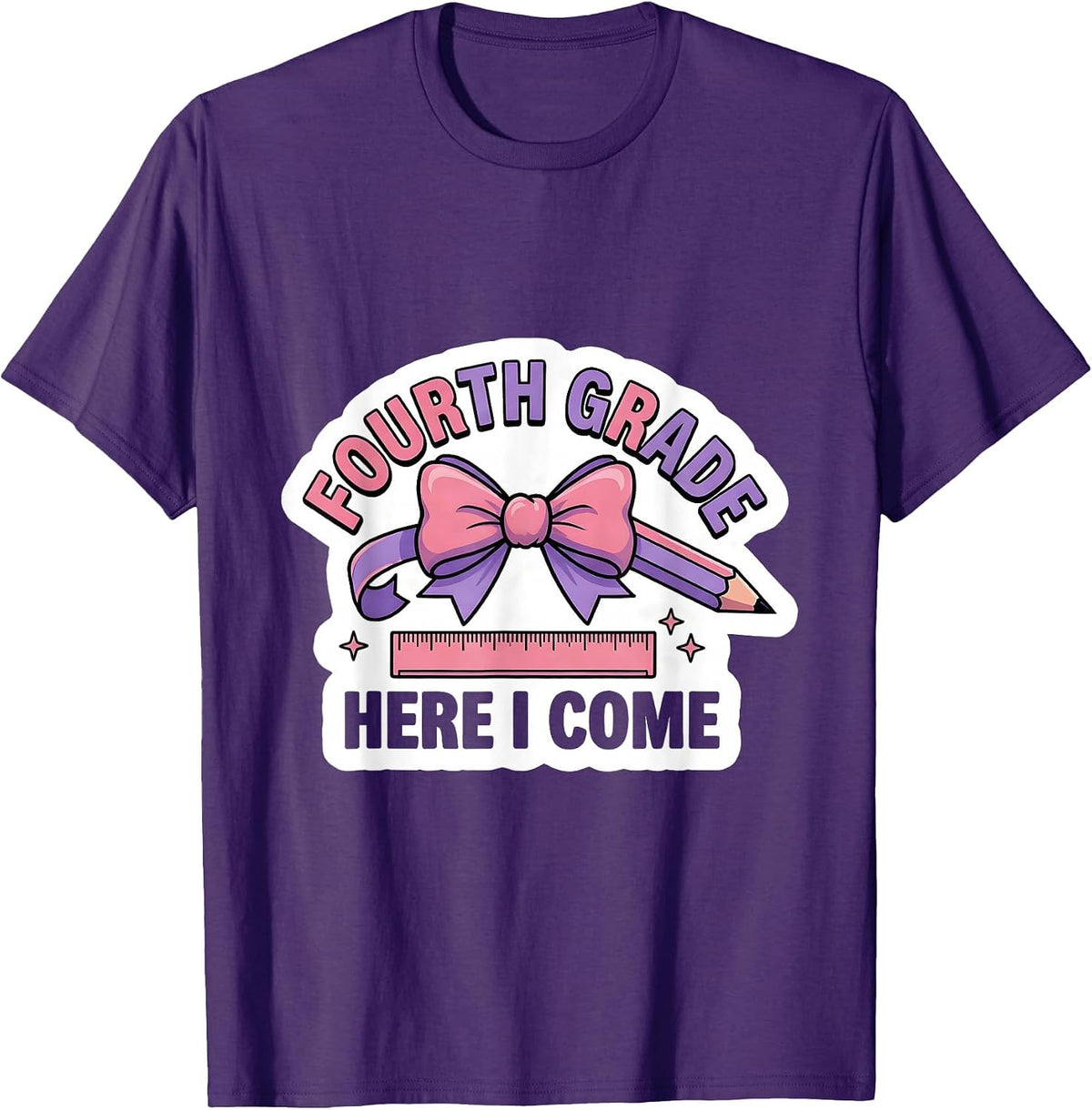 Fourth Grade Here I Come Coquette Bow Back to School Girls T-Shirt - Purple