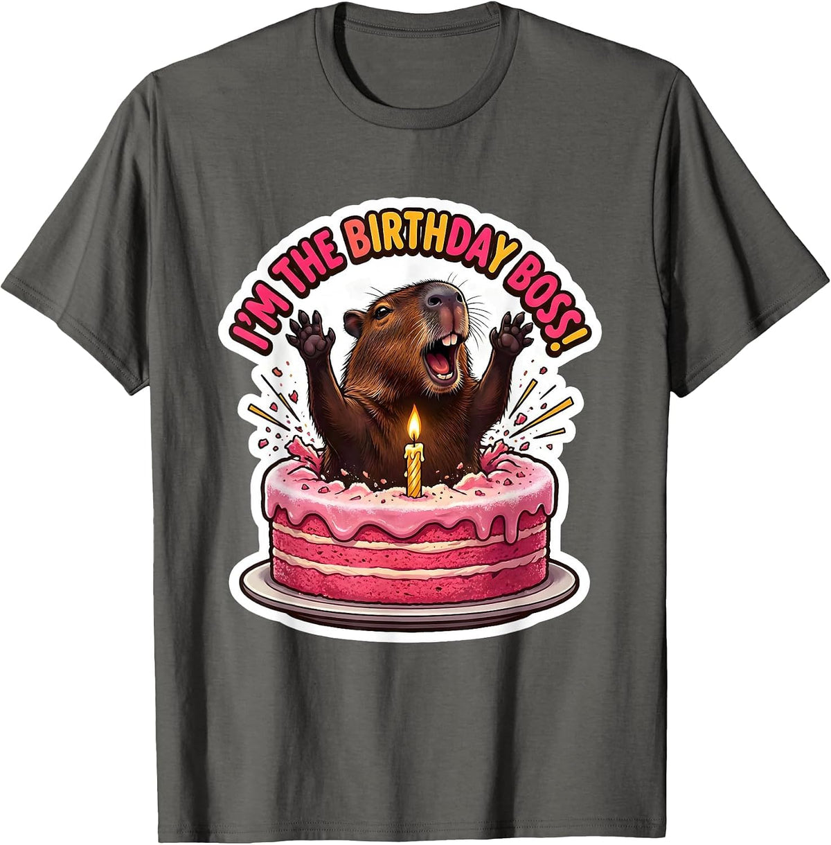 I'm The Birthday Boss! Playful Capybara Kids Party Humor T-Shirt - Asphalt Grey