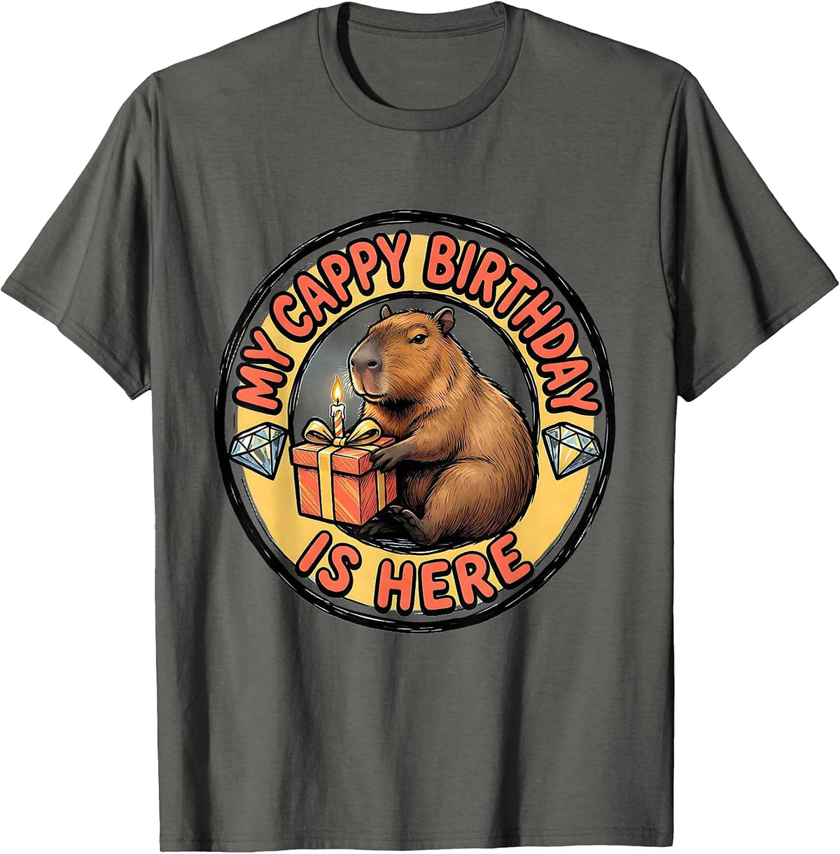 Men's My Cappy Birthday Is Here Cute Kawaii Capybara Birthday Girl T-Shirt - Asphalt Grey