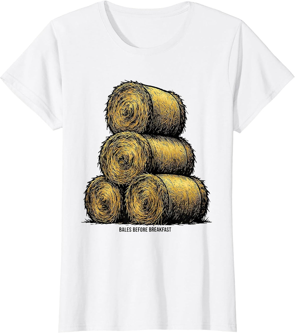 Bales Before Breakfast Funny Farmer Tractor Owner Rural T-Shirt - White