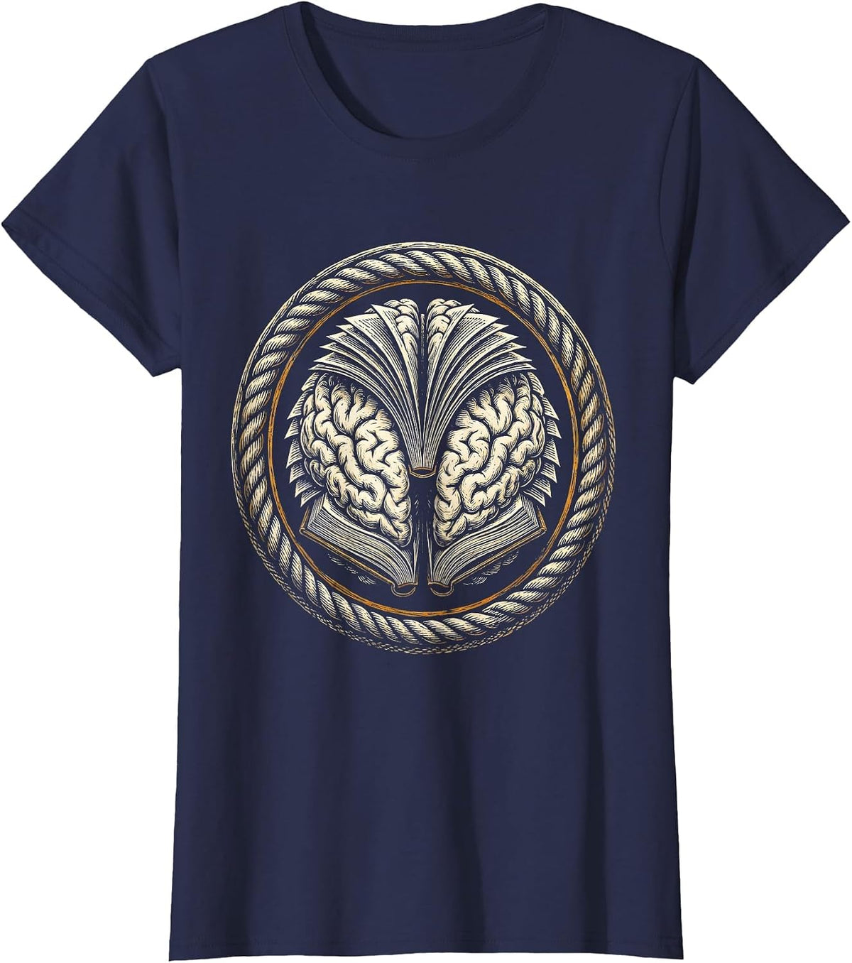 Women's English Teacher Brain Book Illustration T-Shirt - Navy Blue