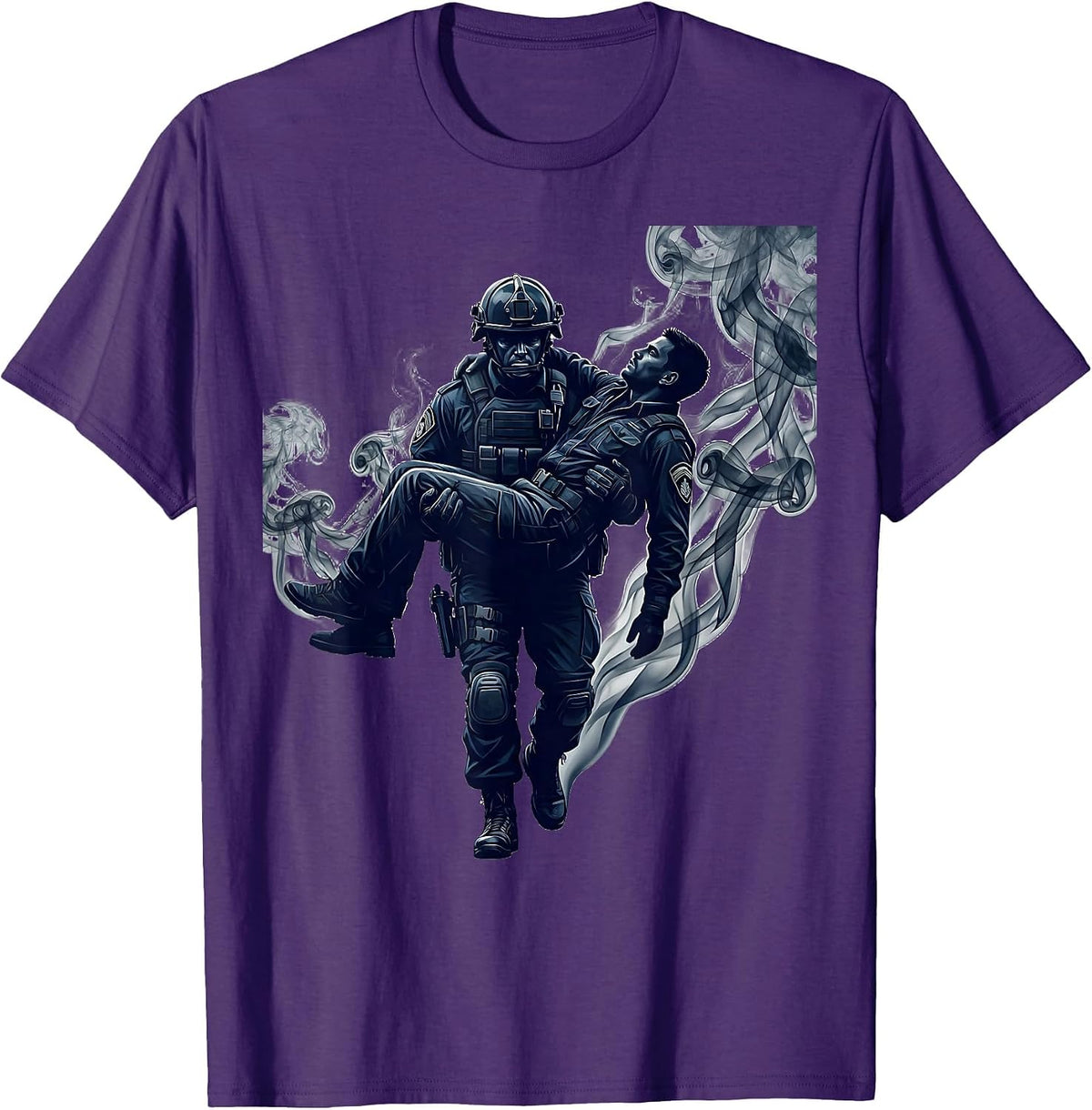Back the Blue Officer Carrying Fallen Comrade T-Shirt - Purple