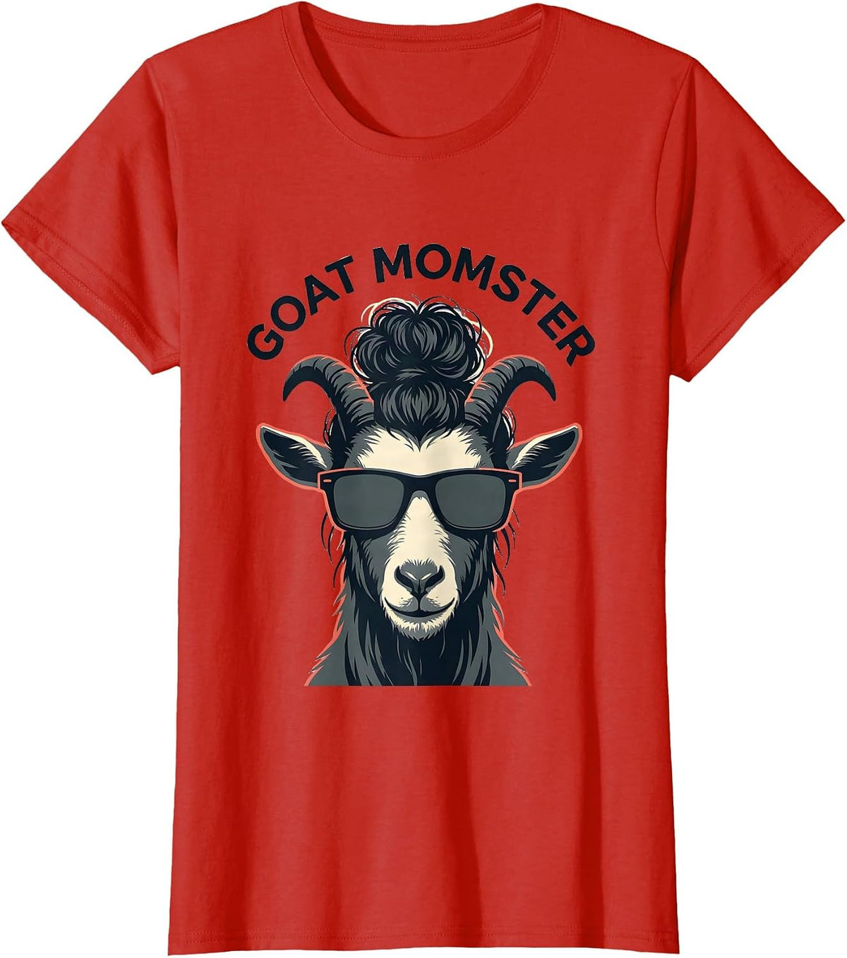 Goat Momster Funny Halloween Messy Bun Mom Costume T-Shirt - Red