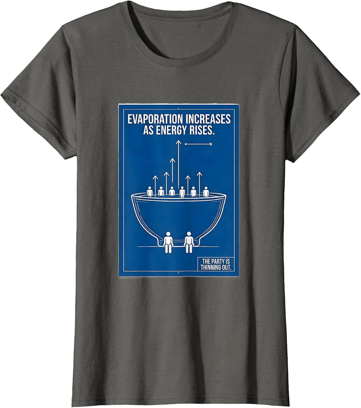 Women's Evaporation Increases As Energy Rises Science Pun Humor T-Shirt - Asphalt Grey